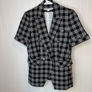 Veronica Beard Jenny Check Plaid Short Sleeve Dickey Jacket Black White Size 2